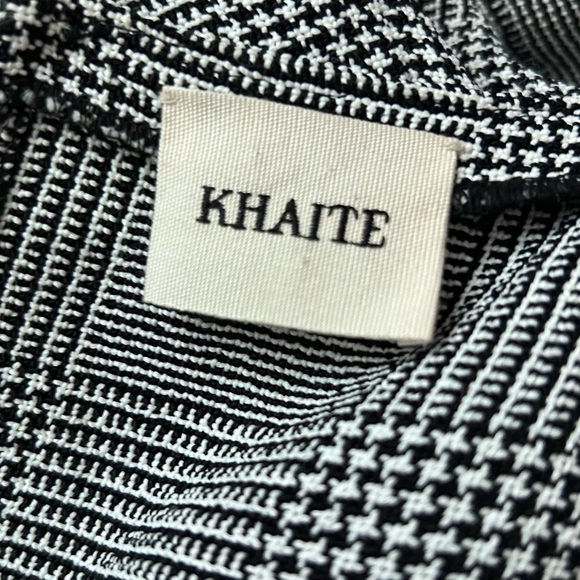 KHAITE Beatrice Puff Sleeve Houndstooth Print Sheath Dress in Black & White Sz 6 - Picture 10 of 11